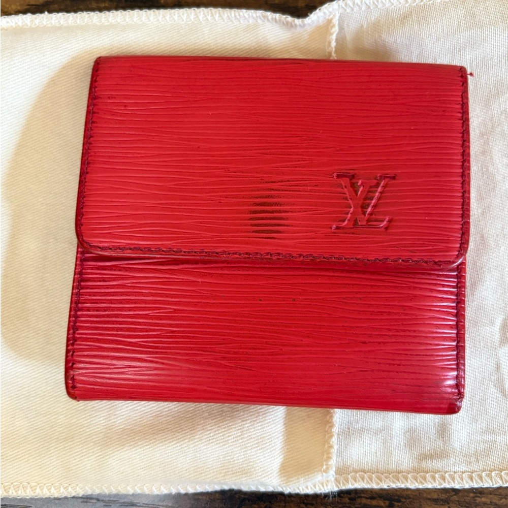 Louis Vuitton Red Epi Wallet with COA Luxury Designer Dust Bag